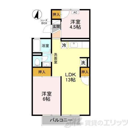 オークス玉瀬(2LDK/2階)の間取り写真