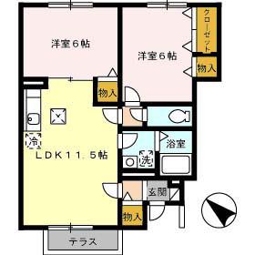 グランソレーユA棟(2LDK/1階)の間取り写真