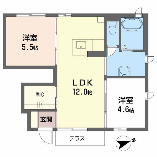 ヴィラ名水A棟(2LDK/1階)の間取り写真
