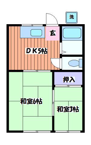 谷荘(2DK/1階)の間取り写真