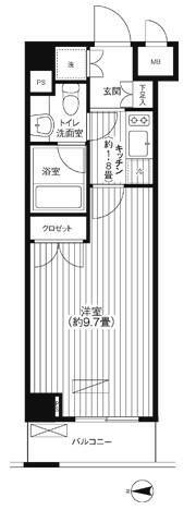 グランハイツ東新宿(1K/2階)の間取り写真