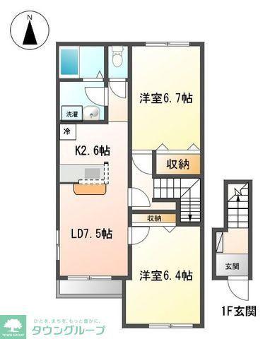 ノースヒル(2LDK/2階)の間取り写真