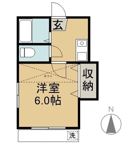 ボヌール若水(1K/2階)の間取り写真