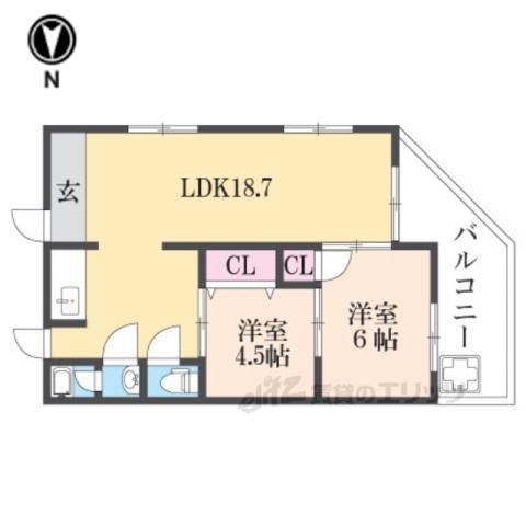 オカモトマンション(2LDK/2階)の間取り写真