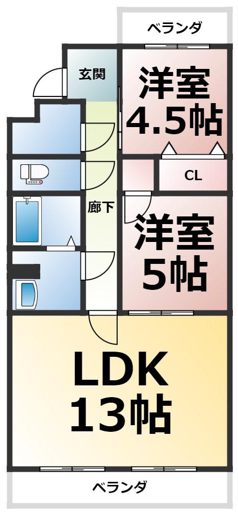 春里ハイツ(2LDK/3階)の間取り写真