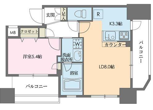 ドゥーエ新川(1LDK/13階)の間取り写真