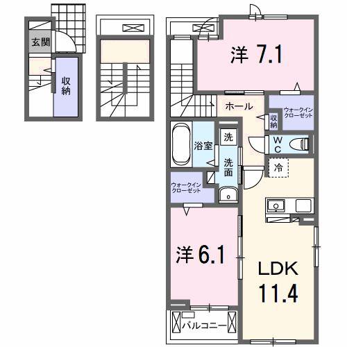 サンティエNAGAI(2LDK/3階)の間取り写真