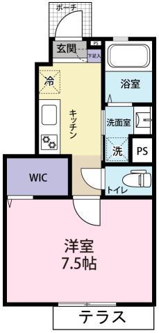 ECRAS A棟(1K/1階)の間取り写真