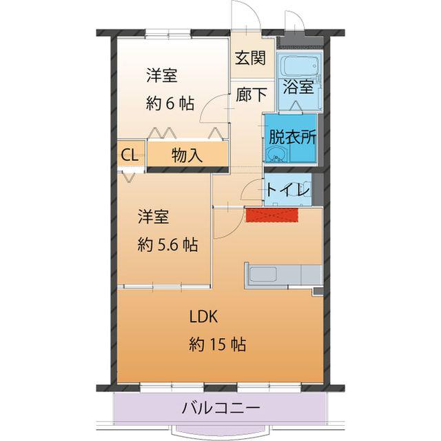 ハートフルタウン・弐番館(2LDK/2階)の間取り写真