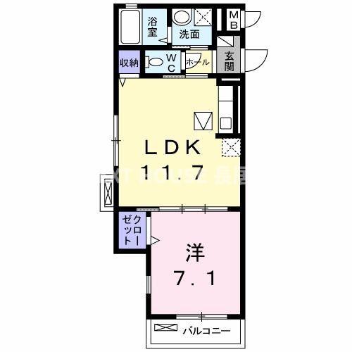 リヴェール北花田(1LDK/1階)の間取り写真