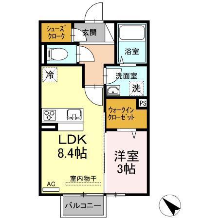 シャルム西本町 B棟(1LDK/2階)の間取り写真
