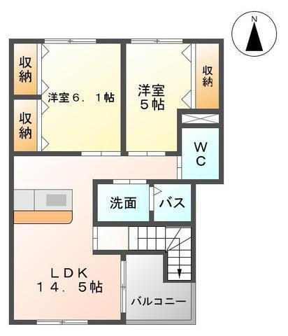 ユニヴァリィ イノバル(2LDK/2階)の間取り写真