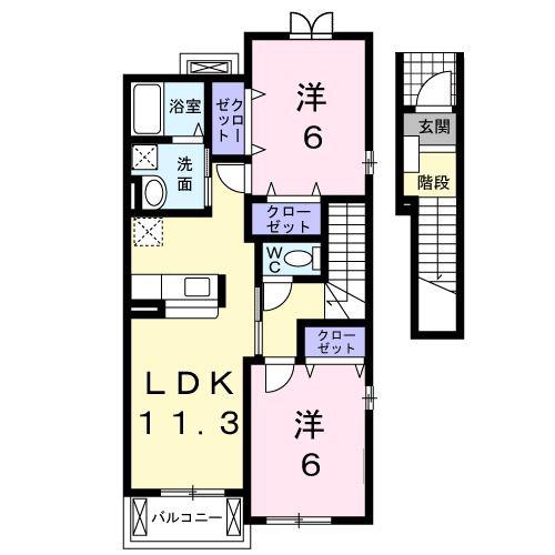 イリーデ・カーサB(2LDK/2階)の間取り写真