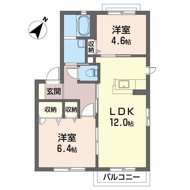 シャーメゾン南川 A棟(2LDK/2階)の間取り写真