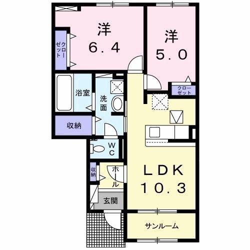 シャトードゥレーヴ II(2LDK/1階)の間取り写真