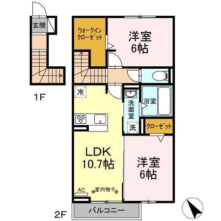 エスポワール(2LDK/2階)の間取り写真