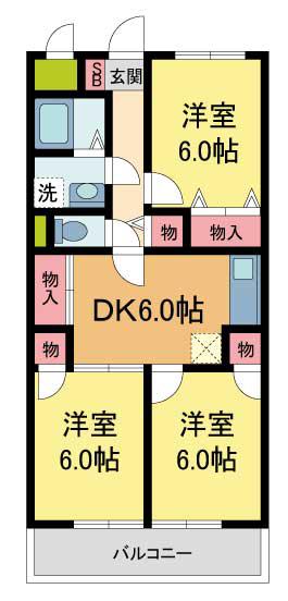 第2吉住マンション(3DK/3階)の間取り写真