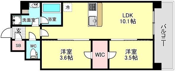 アーバネックス新町II(2LDK/5階)の間取り写真