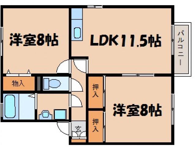 アビタシオンⅡ(2LDK/1階)の間取り写真