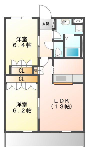 ロイヤルラファミーユB(2LDK/2階)の間取り写真