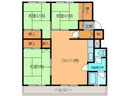 柳町アパートメント2号棟(3DK/3階)の間取り写真