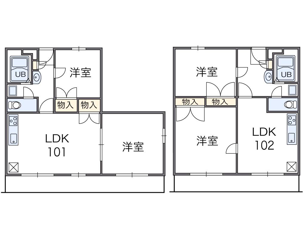 レオパレス中井町3(2LDK/1階)の間取り写真