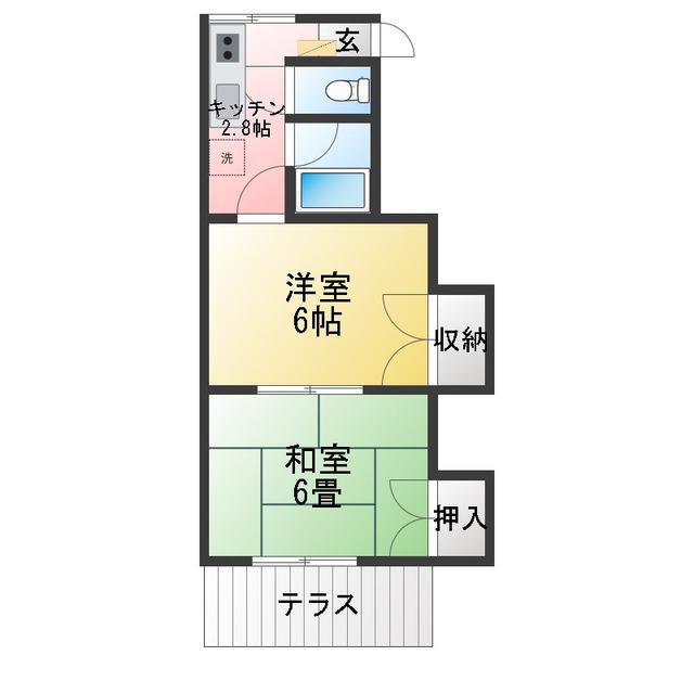 サンライズ山本(2K/1階)の間取り写真