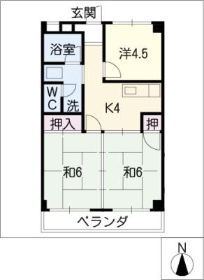 ドミール英(3K/4階)の間取り写真