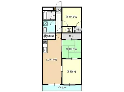 橋市駅前マンション(3LDK/6階)の間取り写真