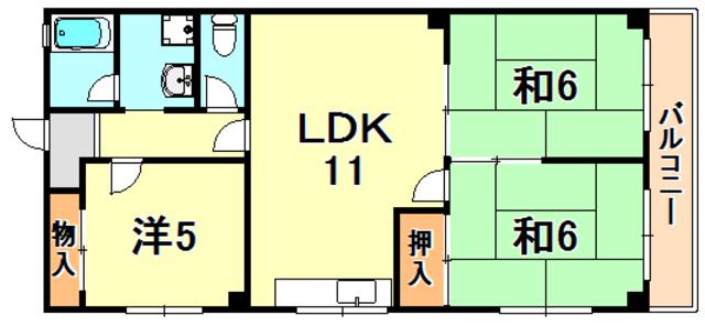 ヴィラ舞子坂(3LDK/2階)の間取り写真