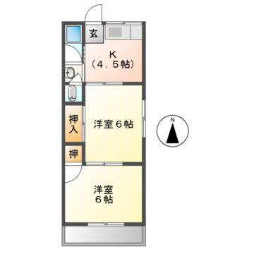 名西ハイツ(2K/2階)の間取り写真