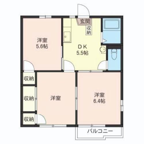 上柴 パークハイツ A(3DK/1階)の間取り写真