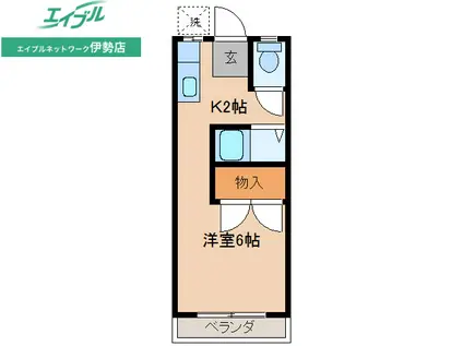 岩渕 松鶴(1K/3階)の間取り写真