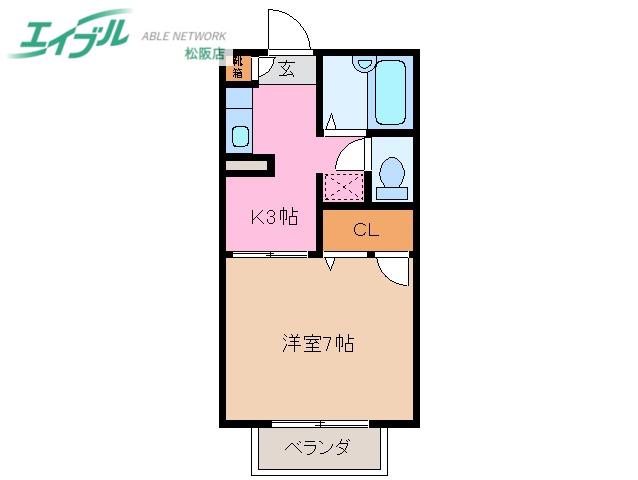 ヴィラクレソン(1K/2階)の間取り写真
