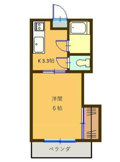 ウィング鎌田(1K/2階)の間取り写真