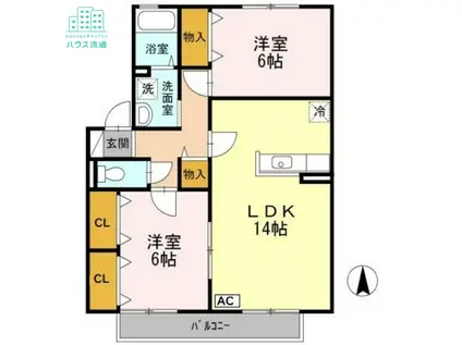 ウィルモア宮小路C(2LDK/2階)の間取り写真