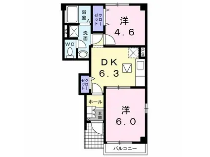 エレガンテ・パルコI(2DK/1階)の間取り写真