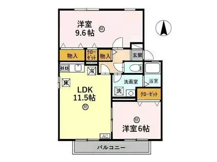 ロイヤルファミールII C棟(2LDK/1階)の間取り写真