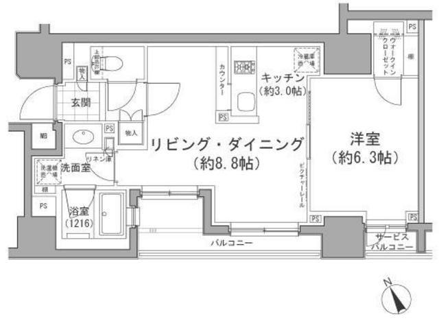 パークハビオ八丁堀(1LDK/10階)の間取り写真