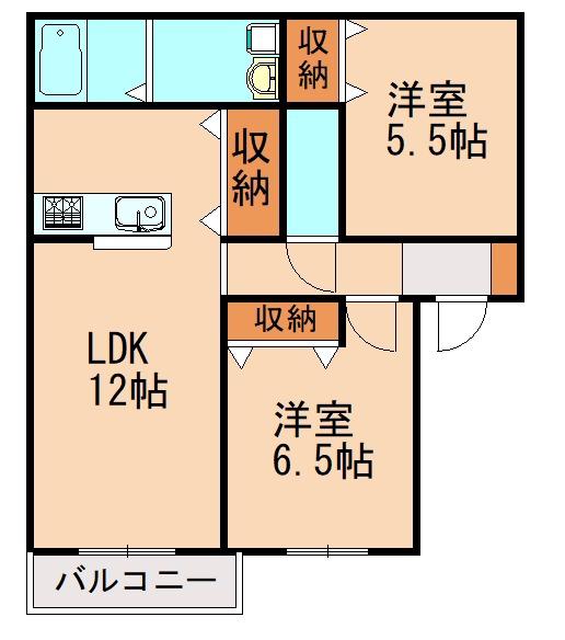 ユニゾン小竹(2LDK/1階)の間取り写真