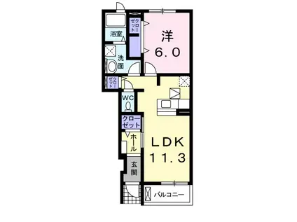 カーサベルデこくや(1LDK/1階)の間取り写真