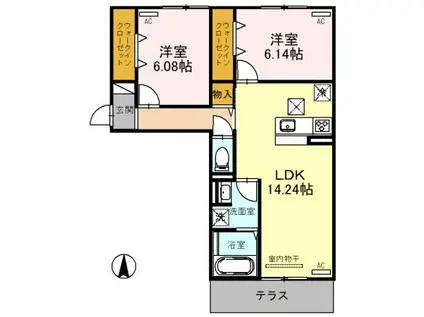 モンヴィラージュ II(2LDK/1階)の間取り写真