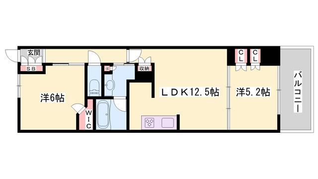 サンメゾン姫路古二階町(2LDK/13階)の間取り写真