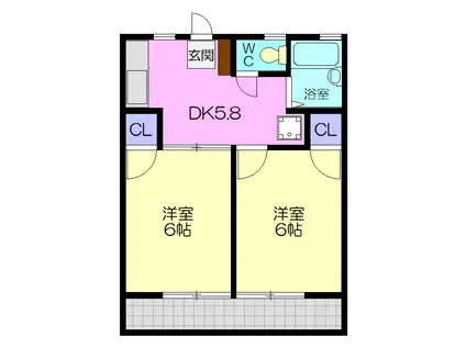 サンシティ栄A(2DK/1階)の間取り写真