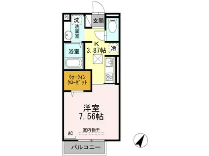 ベルネージュII(1K/1階)の間取り写真