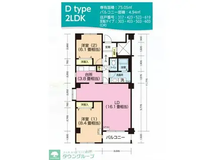 パティオス9番街(2LDK/5階)の間取り写真