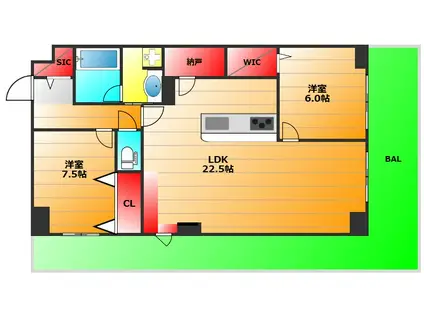 グランセジュール大国町(2SLDK/3階)の間取り写真
