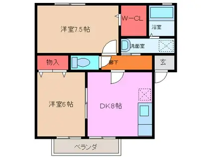 FLORAL GARDEN USHIKU MINAMI E(2DK/1階)の間取り写真