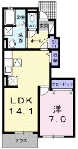 ワンピース(1LDK/1階)の間取り写真
