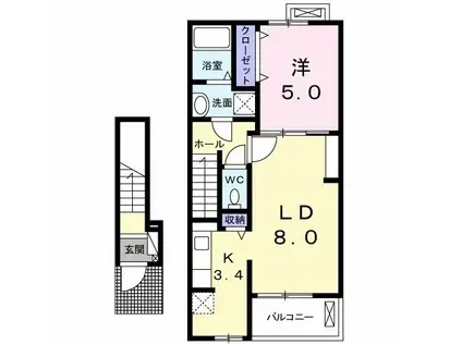 メゾン・ラフィーネII(1LDK/2階)の間取り写真